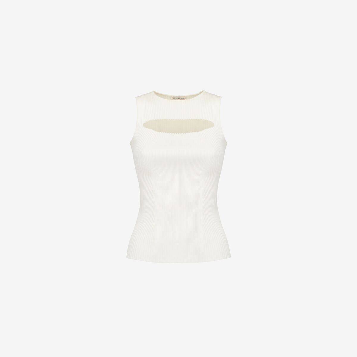 Alexander McQueen Women's White Slashed Knit Top - XL (Viscose, Polyamide, Polyester & Elastan)